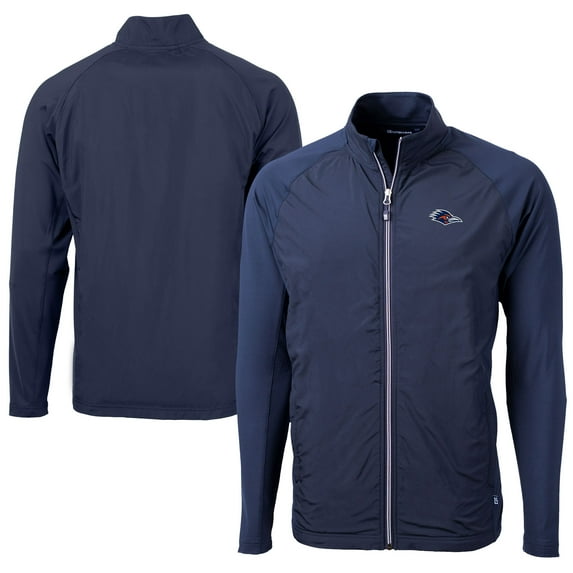 Men's Cutter & Buck Navy UTSA Roadrunners Big & Tall Adapt Eco Knit Hybrid Recycled Full-Zip Jacket