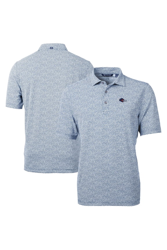 Men's Cutter & Buck Navy UTSA Roadrunners DryTec Virtue Eco Pique Botanical Print Recycled Polo