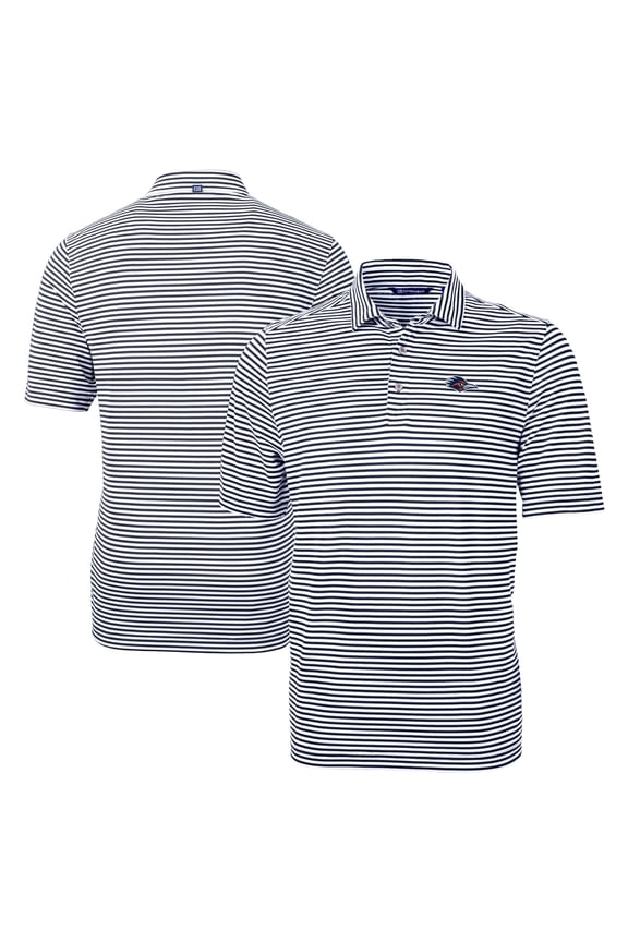 Men's Cutter & Buck Navy UTSA Roadrunners DryTec Virtue Eco Pique Stripe Recycled Polo