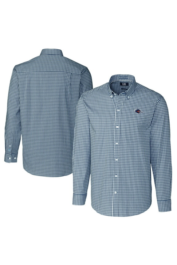 Men's Cutter & Buck Navy UTSA Roadrunners Easy Care Stretch Gingham Long Sleeve Dress Shirt