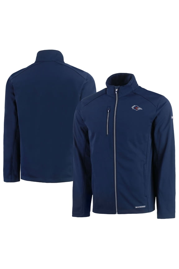 Men's Cutter & Buck Navy UTSA Roadrunners Evoke Eco Softshell Recycled Full-Zip Jacket