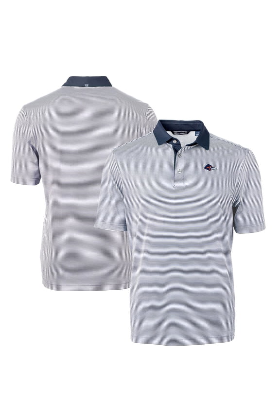 Men's Cutter & Buck Navy UTSA Roadrunners Virtue Eco Pique Micro Stripe Recycled Polo