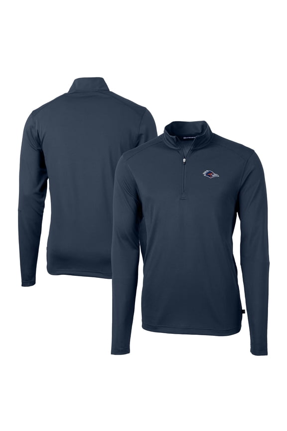 Men's Cutter & Buck Navy UTSA Roadrunners Virtue Eco Pique Recycled Quarter-Zip DryTec Top