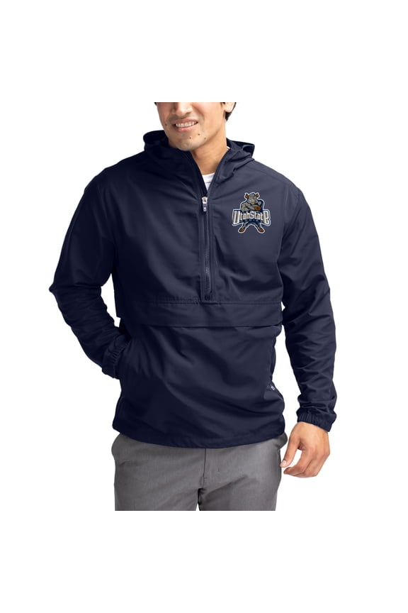 Men's Cutter & Buck Navy Utah State Aggies Charter Eco Recycled Half-Zip Anorak Jacket