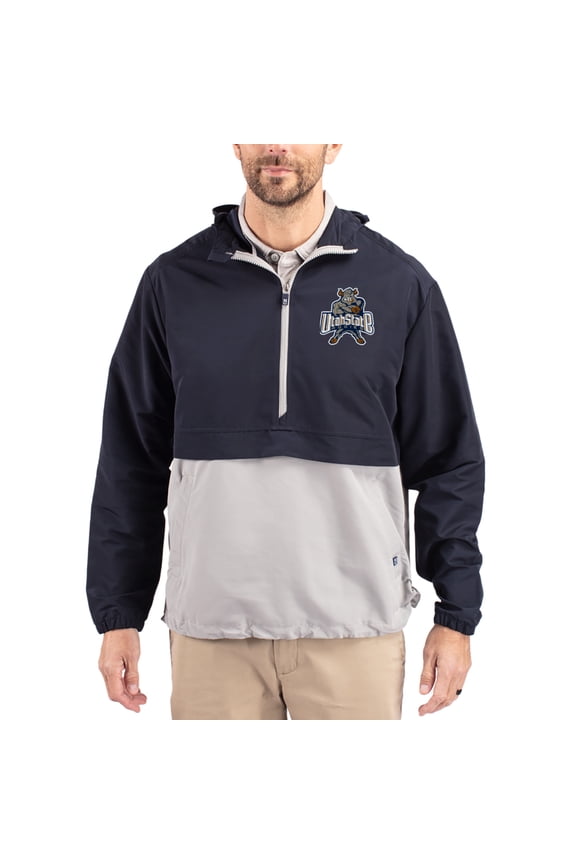 Men's Cutter & Buck Navy Utah State Aggies Charter Eco Recycled Half-Zip Anorak Jacket
