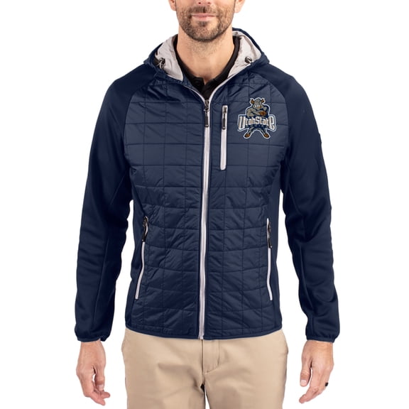 Men's-Cutter & Buck  Navy Utah State Aggies Rainier Eco Hybrid PrimaLoft Raglan Full-Zip Jacket