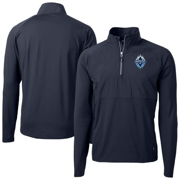 Men's-Cutter & Buck Navy Vancouver Whitecaps FC Adapt Eco Knit Hybrid Recycled Quarter-Zip Pullover Top