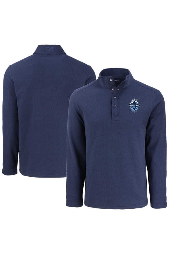 Men's-Cutter & Buck  Navy Vancouver Whitecaps FC Hunts Point Eco Textured Fleece Recycled Quarter-Snap Top