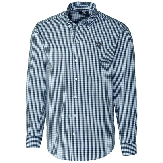 Men's Cutter & Buck Navy Villanova Wildcats Big & Tall Stretch Gingham Long Sleeve Button Down Shirt