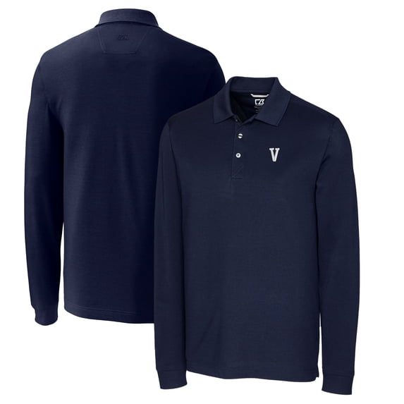 Men's Cutter & Buck Navy Villanova Wildcats Vault Advantage Tri-Blend Pique Big & Tall Long Sleeve Polo
