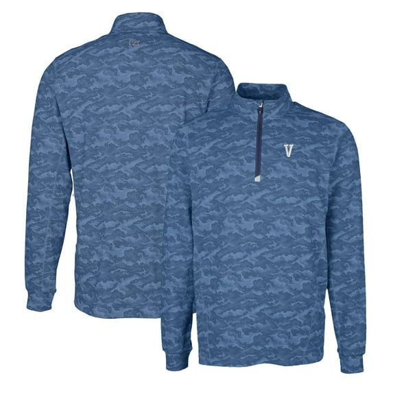 Men's Cutter & Buck Navy Villanova Wildcats Vault Traverse Camo Print Stretch Quarter-Zip Pullover Top