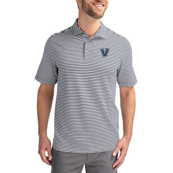 Men's Cutter & Buck Navy Villanova Wildcats Virtue Eco Pique Stripe Recycled DryTec Polo
