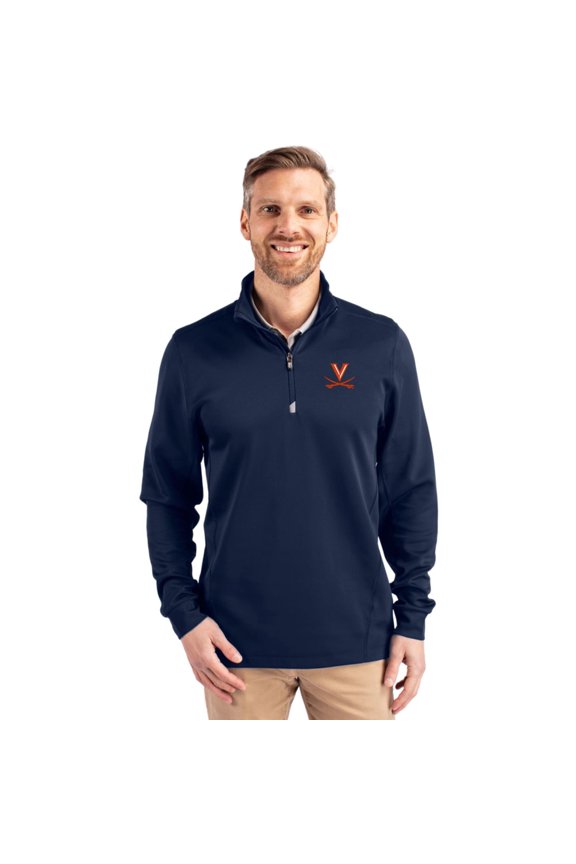 Men's Cutter & Buck Navy Virginia Cavaliers Big & Tall Traverse Half-Zip Jacket