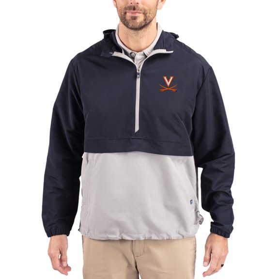Men's Cutter & Buck Navy Virginia Cavaliers Charter Eco Recycled Half-Zip Anorak Jacket