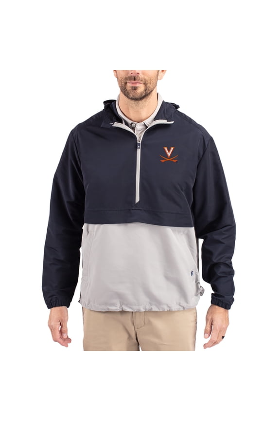 Men's Cutter & Buck Navy Virginia Cavaliers Charter Eco Recycled Half-Zip Anorak Jacket