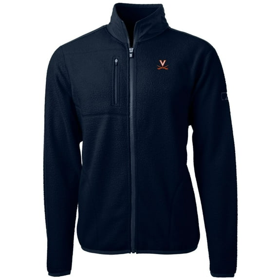 Men's Cutter & Buck Navy Virginia Cavaliers Team Logo Cascade Eco Sherpa Fleece Full-Zip Jacket