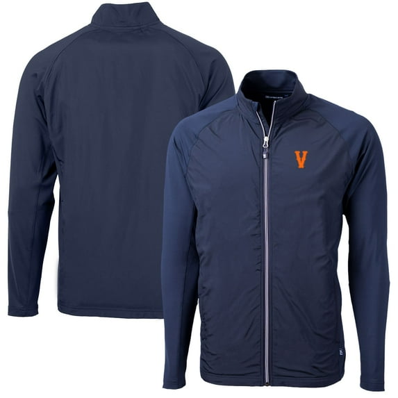 Men's Cutter & Buck Navy Virginia Cavaliers Vintage Adapt Eco Knit Hybrid Recycled Big & Tall Full-Zip Jacket