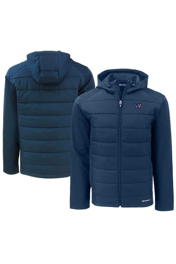 Men's Cutter & Buck Navy Washington Commanders Big & Tall Americana Evoke Hybrid Eco Softshell Recycled Full-Zip Hooded