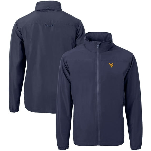 Men's Cutter & Buck Navy West Virginia Mountaineers Big & Tall Charter Eco Knit Recycled Full-Zip Jacket