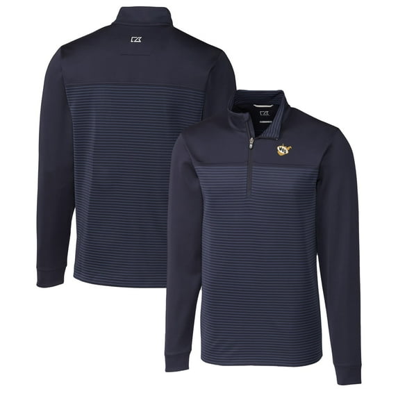 Men's Cutter & Buck Navy West Virginia Mountaineers Traverse Stripe Quarter-Zip Pullover Top
