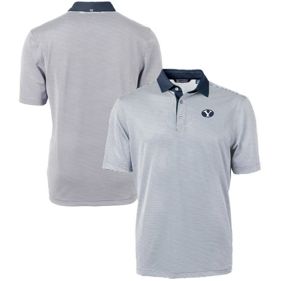 Men's Cutter & Buck Navy/White BYU Cougars Big & Tall Virtue Eco Pique Micro Stripe Recycled Polo