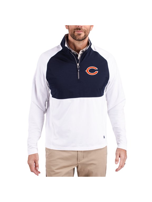 Men's Cutter & Buck Navy/White Chicago Bears Adapt Eco Knit Hybrid Recycled Quarter-Zip Raglan Jacket
