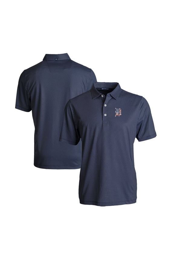 Men's Cutter & Buck Navy/White Detroit Tigers Stars & Stripes Big & Tall Pike Eco Symmetry Print Stretch Recycled Polo