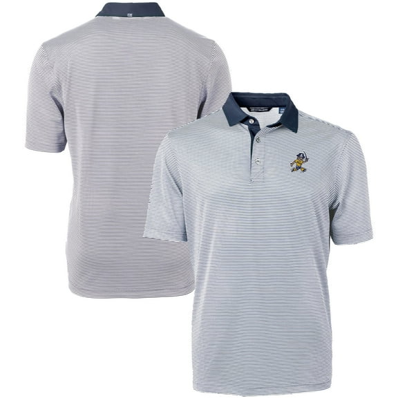 Men's Cutter & Buck  Navy/White ETSU Buccaneers Vault DryTec Virtue Eco Pique Micro Stripe Recycled Polo