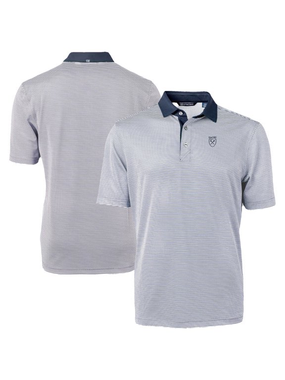Men's-Cutter & Buck Navy/White Emory Eagles DryTec Virtue Eco Pique Recycled Polo