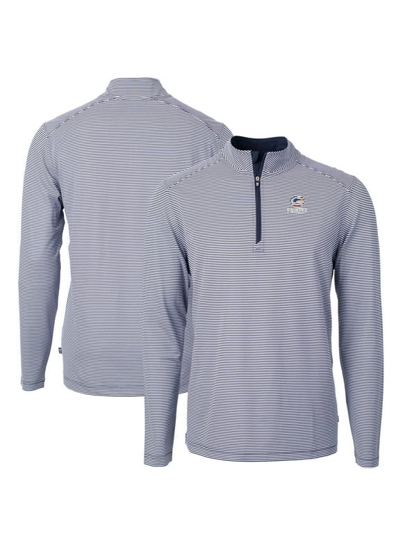 Men's Cutter & Buck Navy/White Green Bay Packers Virtue Eco Pique Micro Stripe Recycled Quarter-Zip Pullover Top