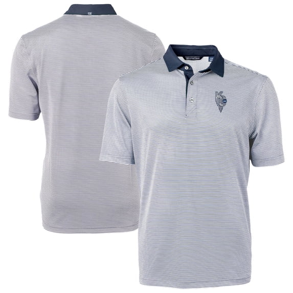 Men's Cutter & Buck Navy/White Kansas City Royals City Connect Virtue Eco Pique Micro Stripe Recycled Polo
