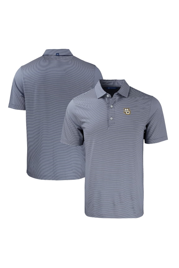 Men's Cutter & Buck  Navy/White Marquette Golden Eagles Forge Eco Double Stripe Stretch Recycled Polo