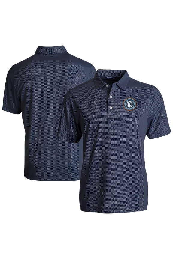 Men's Cutter & Buck Navy/White New York City FC Pike Eco Symmetry Print Stretch Recycled Polo
