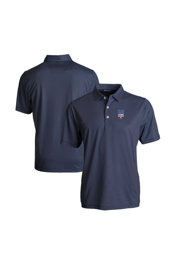 Men's Cutter & Buck Navy/White New York Mets Stars & Stripes Pike Eco Symmetry Print Stretch Recycled Polo