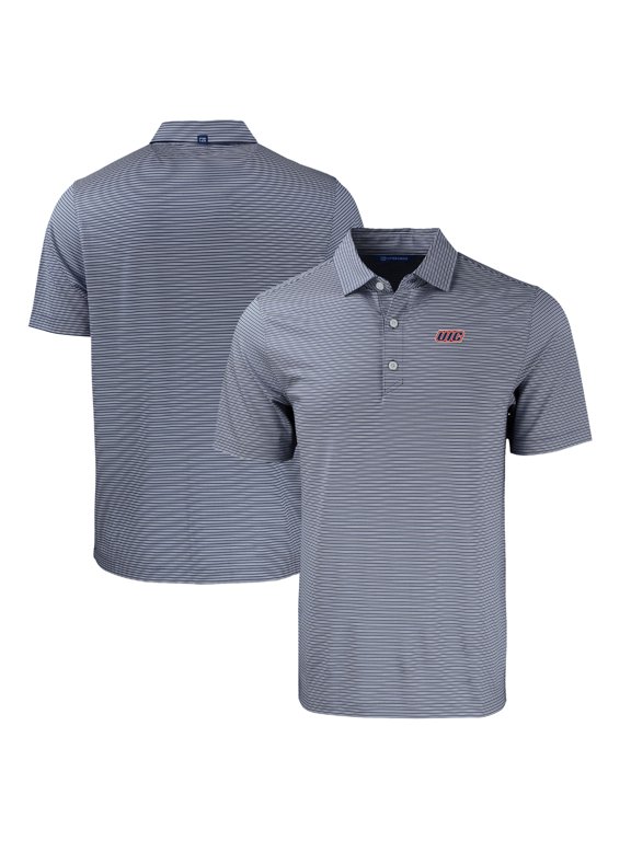 Men's Cutter & Buck Navy/White UIC Flames Forge Eco Double Stripe Stretch Recycled Polo