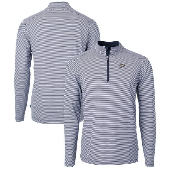 Men's Cutter & Buck Navy/White UTEP Miners Big & Tall Virtue Eco Pique Micro Stripe Recycled Quarter-Zip Pullover Top