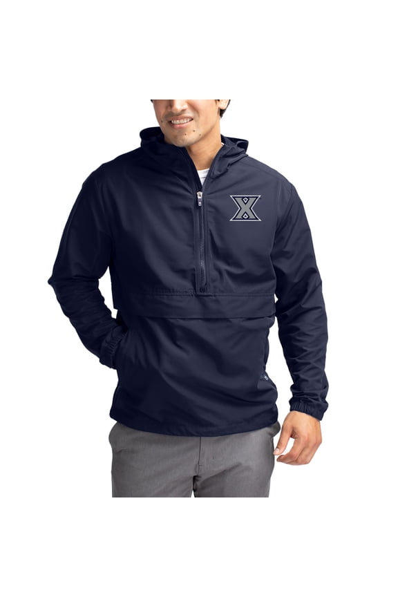 Men's Cutter & Buck Navy Xavier Musketeers Charter Eco Recycled Half-Zip Anorak Jacket