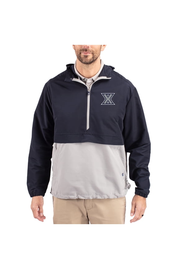 Men's Cutter & Buck Navy Xavier Musketeers Charter Eco Recycled Half-Zip Anorak Jacket
