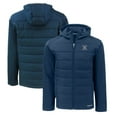 thumbnail image 1 of Men's Cutter & Buck  Navy Xavier Musketeers Evoke Hybrid Eco Softshell Recycled Full-Zip Hoodie Jacket, 1 of 3