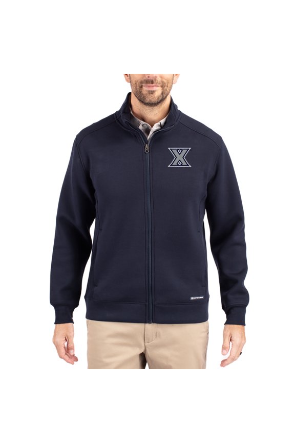 Men's-Cutter & Buck Navy Xavier Musketeers Roam Eco Recycled Full-Zip Jacket