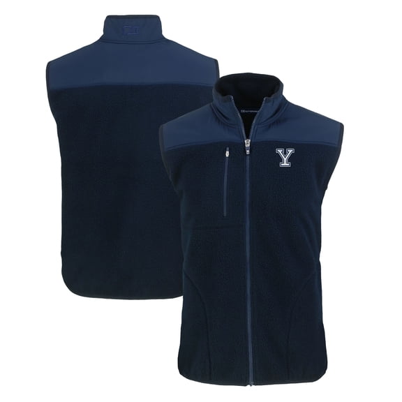 Men's Cutter & Buck Navy Yale Bulldogs Cascade Eco Sherpa Fleece Full-Zip Vest