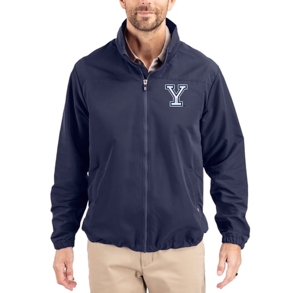 Men's Cutter & Buck Navy Yale Bulldogs Charter Eco Recycled Full-Zip Jacket