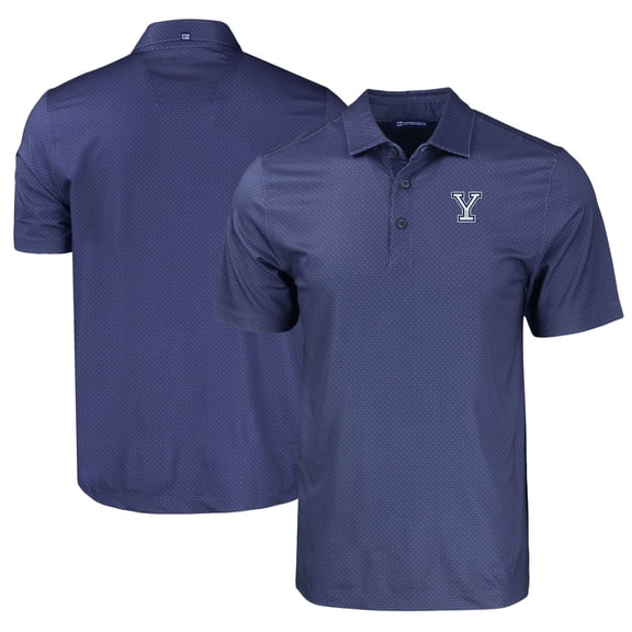 Men's Cutter & Buck Navy Yale Bulldogs Pike Eco Tonal Geo Print Stretch Recycled Polo