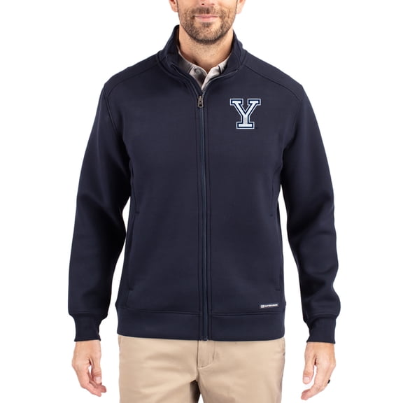 Men's-Cutter & Buck Navy Yale Bulldogs Roam Eco Recycled Full-Zip Jacket