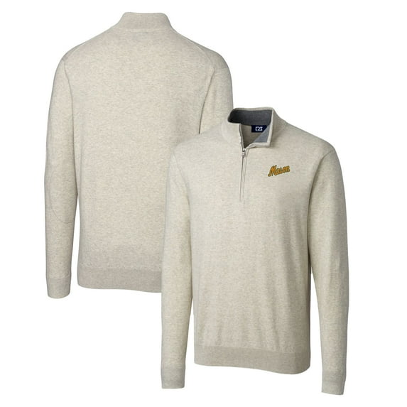 Men's Cutter & Buck Oatmeal George Mason Patriots Lakemont Tri-Blend Big & Tall Quarter-Zip Pullover Sweater