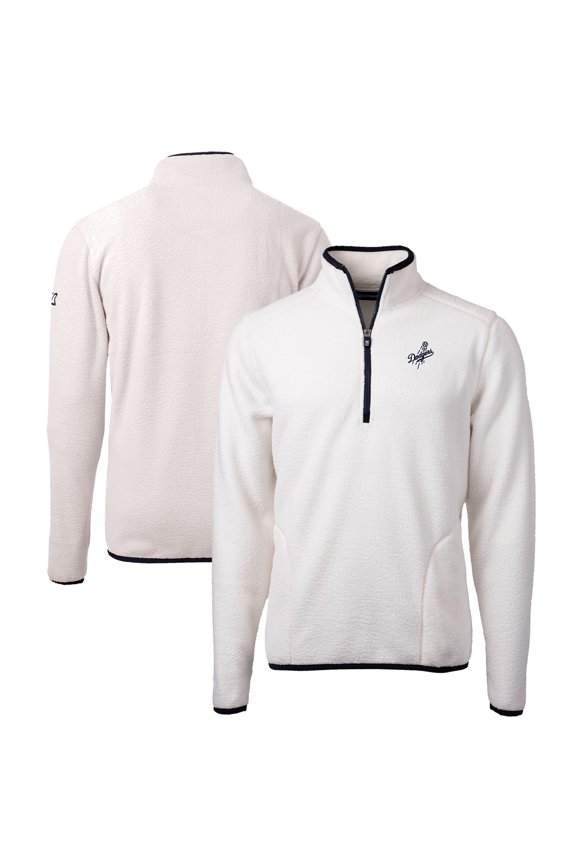 Men's Cutter & Buck Oatmeal Los Angeles Dodgers Cascade Eco Fleece Quarter-Zip Jacket