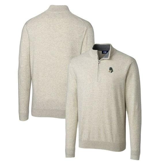 Men's Cutter & Buck Oatmeal Michigan State Spartans Lakemont Tri-Blend Big & Tall Quarter-Zip Pullover Sweater