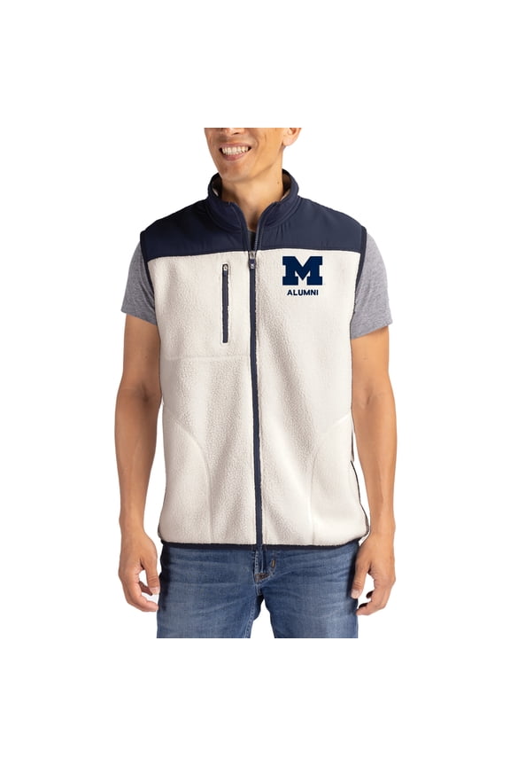 Men's Cutter & Buck Oatmeal Michigan Wolverines Cascade Eco Fleece Full-Zip Vest