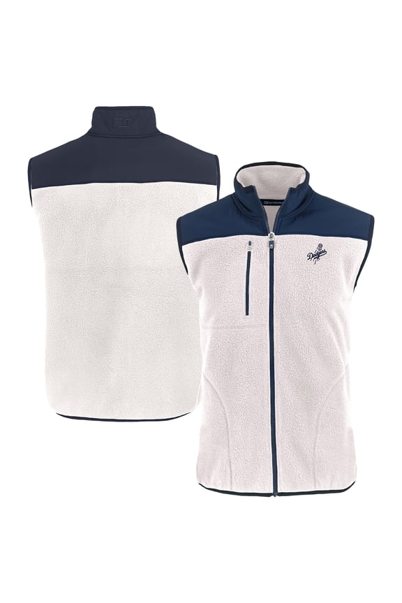 Men's Cutter & Buck Oatmeal/Navy Los Angeles Dodgers Cascade Eco Fleece Full-Zip Vest