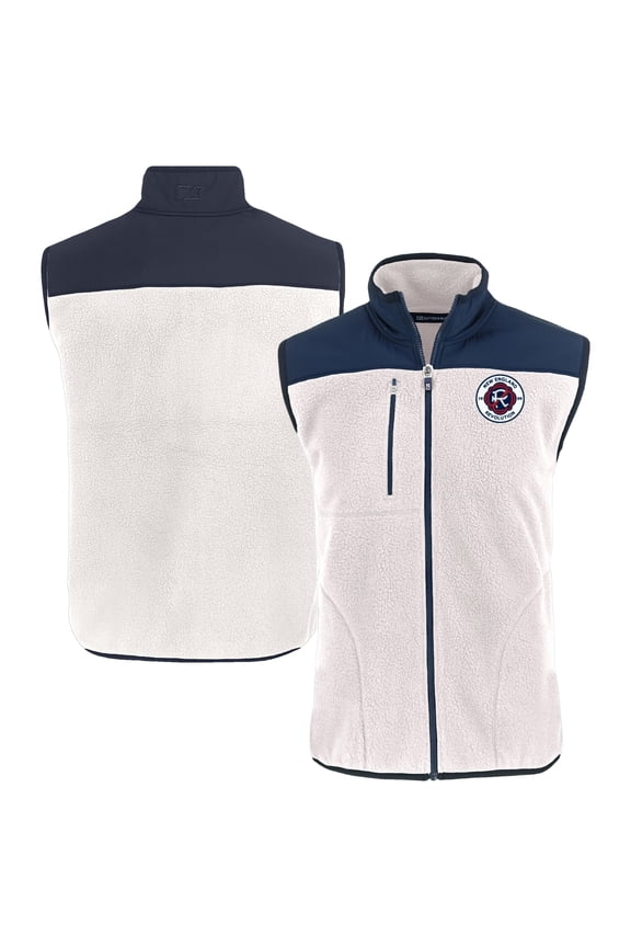 Men's Cutter & Buck Oatmeal New England Revolution Cascade Eco Fleece Full-Zip Vest